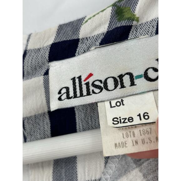 Allison Che Vintage Dress Womens 16 Blue White Check Print Maxi Vest Ruffles - Picture 11 of 16